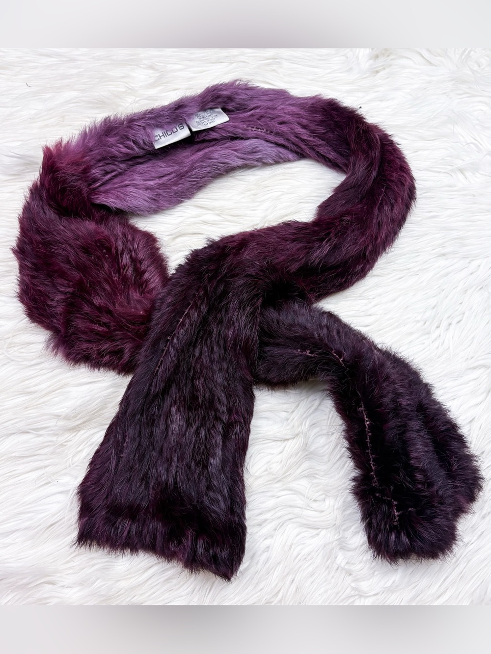 Chicos Y2K Angora Rabbit Fur Scarf Dyed Ombre Gradient Plum Purple Vintage Diva